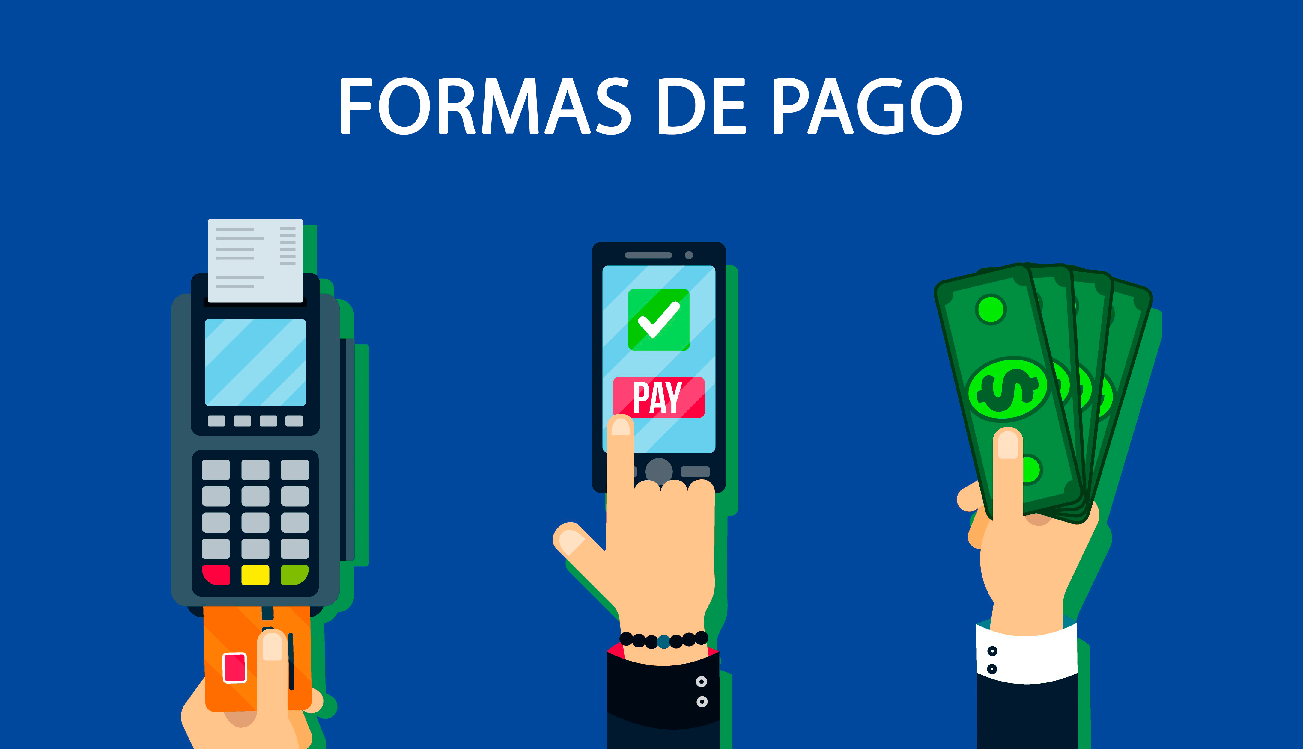 Métodos de pago aceptados, tarjetas de crédito, débito, prepago, Apple Pay, Google Pay